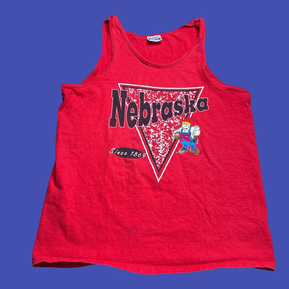 Vintage Nebraska Cornhuskers Tank Top Large Red Herbie Huskers NCAA College USA
